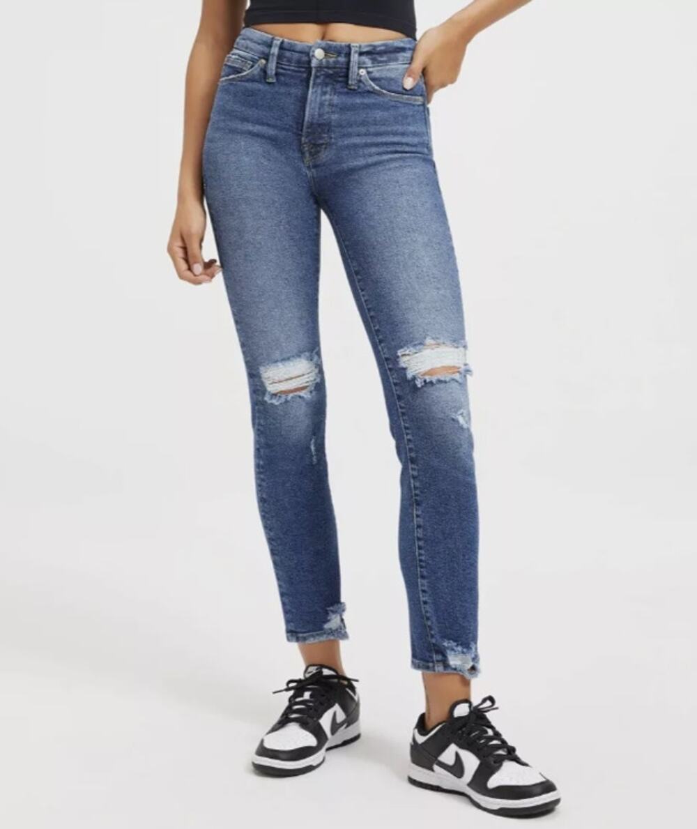 GOOD AMERICAN Good Straight Ripped Ankle Jeans Size 29 US 8 Indigo Blue NWT